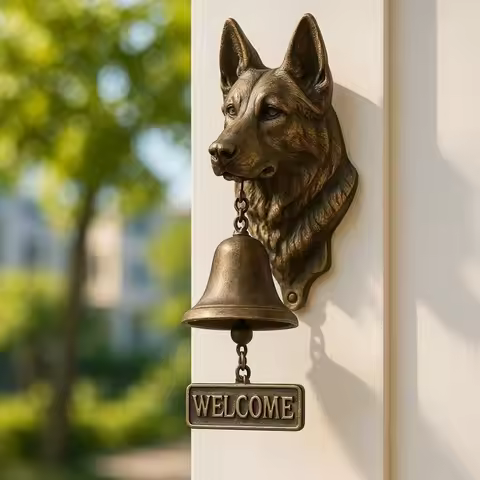 Farmhouse Decor Vintage Welcome Doorbell Unique Wall Mount Puppy Doorbell Resin Rustic Manual Doorbe