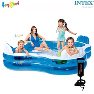 Intex สระน้ำ เป่าลม พร้อมที่นั่งและพนักพิง แฟมิลี่เล้าน์จ 2.29x2.29x0.66 ม. รุ่น 56475 + ที่สูบลมดับ