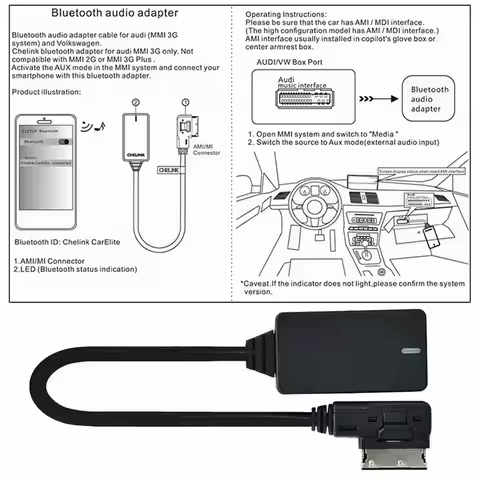 AMI MMI Bluetooth Music Interface AUX Audio Cable Adapter For Audi A1 A3 A4 A5 A6 A7 A8 Q3 Q5 Q7RS4 