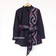 Atasan Tenun WP 228 Hitam pink Baju wanita Batik modern kemeja wanita lengan panjang Hem batik motif