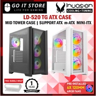 INVASION LD-520 TG ATX CASING come with 120mm ARGB FAN x6 (Black / White)