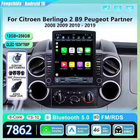 9.7 inch Carplay For Citroen Berlingo 2 B9 For Peugeot Partner 2008 - 2019 Car Radio Player Multimed