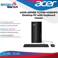 ACER ASPIRE TC1785-14100W11 Desktop PC with wired keyboard mouse (I3-14100/Intel UHD/8GB DDR5/512GB 