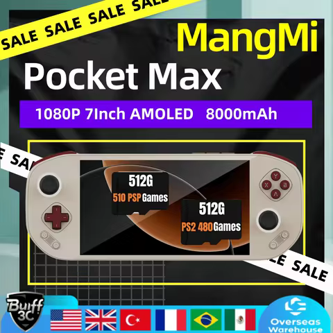MANGMI POCKET MAX Handheld Game Console 7'' OLED 144Hz Screen Qualcomm SD865 Android13 PSP PS2 8000m