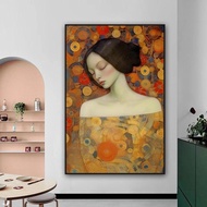 Lukisan kanvas potret emas vintage wanita tidur, poster seni retro, gambar dinding untuk hiasan bili