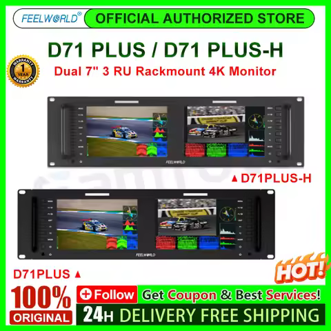 FEELWORLD D71 PLUS / D71 PLUS-H Dual 7" 1920x1200 450cd/m2 3RU Rack Mount Monitor 4K HDMI-compatible