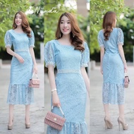Aya-shop เสื้อผ้าผู้หญิง เดรสลูกไม้สั้น เดรสลูกไม้ไปงาน เดรสออกงาน ชุดไปงานบุญงานบวช เดรสสีฟ้า  พร้อ