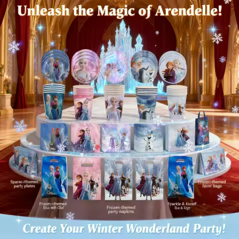 Frozen Birthday Party Supplies Kit for Girls Disposable Elsa Anna Olaf Plates Cups Decorations