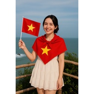 Scarf worn front and back with red flag and yellow star - Vietnamese Pride - Free small hand-held fl
