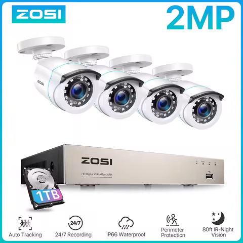 ZOSI 2MP Home Wired Security System H.265+ 8CH DVR 4/8pcs 1080p Night Vision Outdoor Waterproof Vide