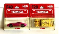 Tomica 外國車號 少有日本製紅白吸塑版  F28 Lamborghini Cheetah  /  F40 Lamborghini Miura SV