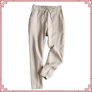 LAHSTORE women's baggy pants in linen with elastic waistband and youthful waistband QD08 (Brown)