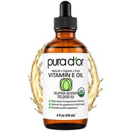 PURA D'OR 4oz Organic Vitamin E Oil 70,000 IU, USDA Certified Ayurveda Skin Care, Face, Body Contain