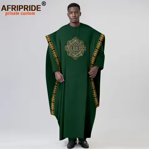 African Traditional Clothing for Men Dashiki Embroidery Agbada Robes Shirts and Pants Outfits 3 Piec