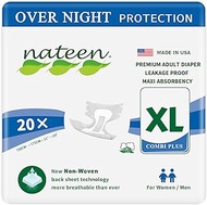Nateen Combi Maxi Adult Diapers, Unisex Disposable Incontinence Briefs with Tabs for Men and Women,Maximum Absorbency Diaper, Heavy Overnight Leak Protection. Extra-Large, 20Count