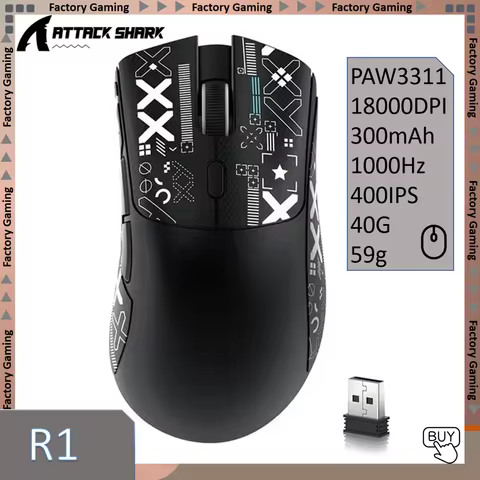 ATTACK SHARK R1 59g Ultra-light Mouse have PAW3311,18000DPI,400IPS,40G,1000Hz,Tri-Mode,Broadcom BK36