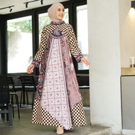BATIK TRUSMI Gamis Dress Batik Wanita Motif Sinar Kombinasi PY