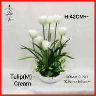 LWDECOR Bunga Hiasan Bunga Orkid Hiasan Rumah TULIP ceramic bunga hiasan dalam rumah orkid hiasan si