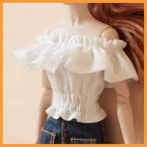 [20days made] 1/6 Female White Plaid Jacquard Bare Shoulder Waist Top Shirt Clothes for Momoko OB FR