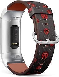 S-Type Replacement Leather Strap Printing Wristbands Compatible with Fitbit Charge 3 Watch Band - Ladybug and Raindrop
