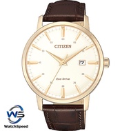 Citizen Eco Drive BM7463-12A Solar Analog Rose Gold Tone Brown Leather Men's Watch