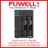 ASUSTOR AS6702T 2 Bay NAS Lockerstor 2 Gen2 (Intel Celeron N5105 Quad Core 2.0Ghz/4GB DDR4 Ram/2x 2.
