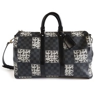 LV 黑棋盤格藤原浩繩結限定keepall 45手提單肩包