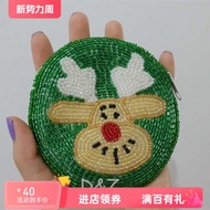 European American Style Christmas Elk Coin Purse Handmade Female Beaded Embroidery Card Holder Beaded Coin Wallet Christmas Gift Round