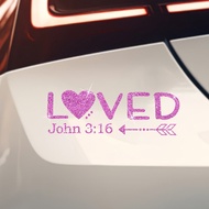 1pc Interesting LOVED John 3:16 Heart Arrow Sparkling Vinyl Sticker, Self‑Adhesive Decal for Motorcy