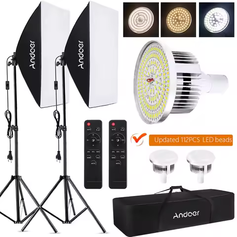 Andoer Photography Light Softbox Kit 85W 2800K-5700K Bi-color Temperature LED Light 2M Light Stand S