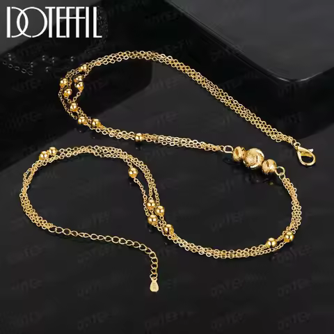 DOTEFFIL 18K Gold Charms Necklace Luck Beads Jewelry Fashion Cute Chain For Women Lady Wedding Gift