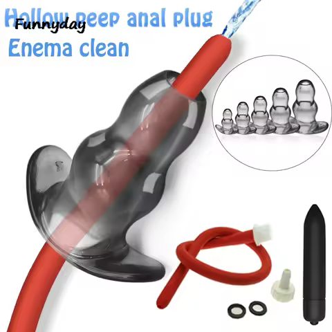 Hollow Anal Plug Vibrator Soft Speculum Anal Cleaning Prostate Massager Sextoy Vagina Anchor Shower 