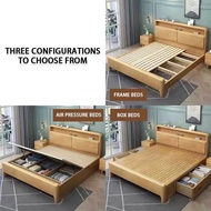 【Free Installation】HDB Storage Solid Wooden Bed Frame Storage Bed Single/Super Single/Queen/Full/Queen/3 Styles and 4 Colours