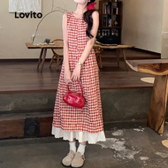 Lovito Cute Dress New Year Party Fabric Stitching Spring/summer Red Dress for Women LK2AD912