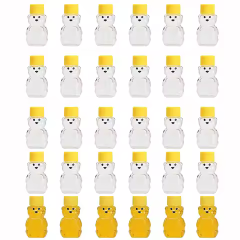 24 PCS 2 oz Plastic Honey Bear Bottle BearMini Honey Bear Jars with Lids Cap Bear Juice Bottle for H