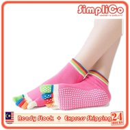 (5 Pairs) SIMPLICO Ladies Women Yoga 5-Toe Full Grip Non Slip Cotton Finger Socks Sock Stoking (Type