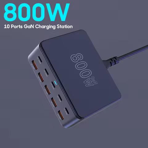 800W GaN Charger USB C Fast Desktop 10-port USB Type C PD 100W Charger Fast Charge 3.0 USB C Fast Ch
