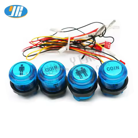 LED Push Button with 3Pin Light Cable for USB Arcade, Zero Delay Board, Crystal , Coin Logo, 1*1P & 