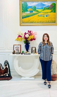 full kancing stelan panjang motif salur rayon twill set natal tahun baru imlek bangkok ibu ibu stela
