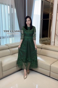 M-4XL เดรสลูกไม้ยาว แขนสี่ส่วน ชุดไปงาน ชุดไปวัด ชุดทำบุญ งานบุญ งานบวช แฟนนาค ชุดลูกไม้ ชุดสาวอวบ อ
