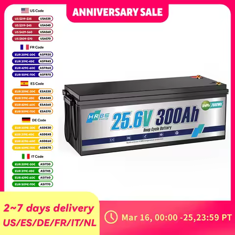HRBEEnergy 24V 300Ah Lithium LiFePO4 Battery,200A BMS 7680W Lithium Iron Phosphate Battery for Solar
