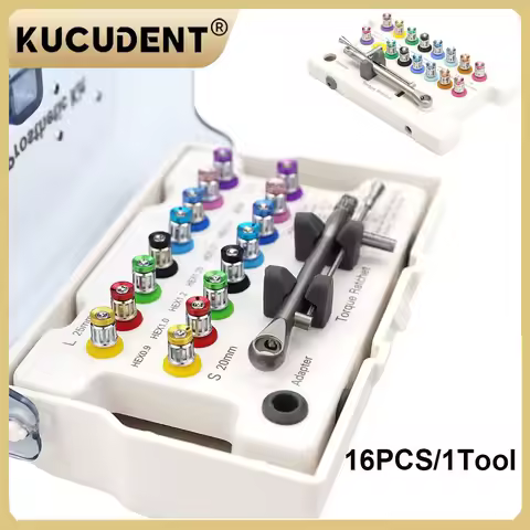 KUCUDENT Dental Implant Torque Wrench Ratchet 10-70Ncm with 16Pcs Screwdriver Color Coded Universal 