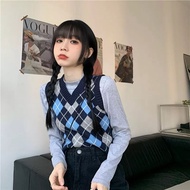 Korean argyle Knit Sido Vest