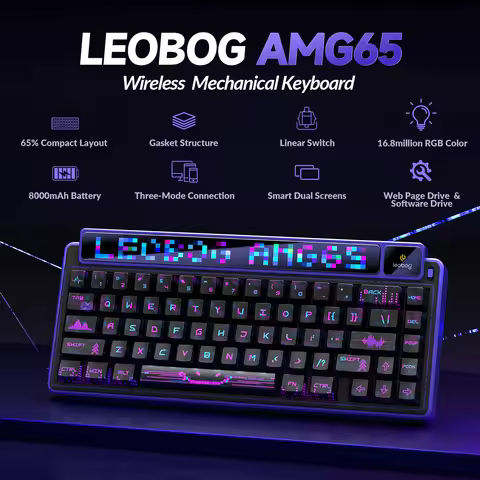 LEOBOG AMG65 Tri-mode Mechanical Keyboard Custom TFT Dual-Screen Hot-swap Gasket Structure Silent Sw