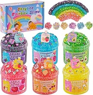 6 Pack Bingsu Crunchy Slime Kit, Rainbow Slime for Kids, with Cute Slime Charms & Add-ins, Slime Par