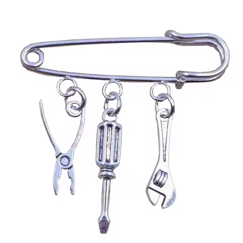 17 Styles Retro Silver Plated Hammer Axe Wrench Electric Drill Screwdriver Tool Brooch Men Male Fath