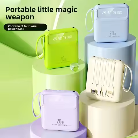 For Xiaomi 20000mAh 10000mAh Power Bank Built-in Cable Phone External Battery Powerbank Charger for 
