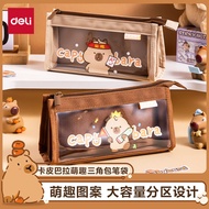 pensel box pencil case korean style Deli BL751 Kapibara Composite Triangle Bag Pencil Case Transpare