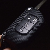 Carbon Silicone Key Fob Cover Case for Jeep Wrangler Rubicon 392 JL JLU Wagoneer Gladiator JT Flip F