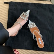 (flat feet increase in size) high heel clogs with square straps and stone straps, flat heel -5cm -7c